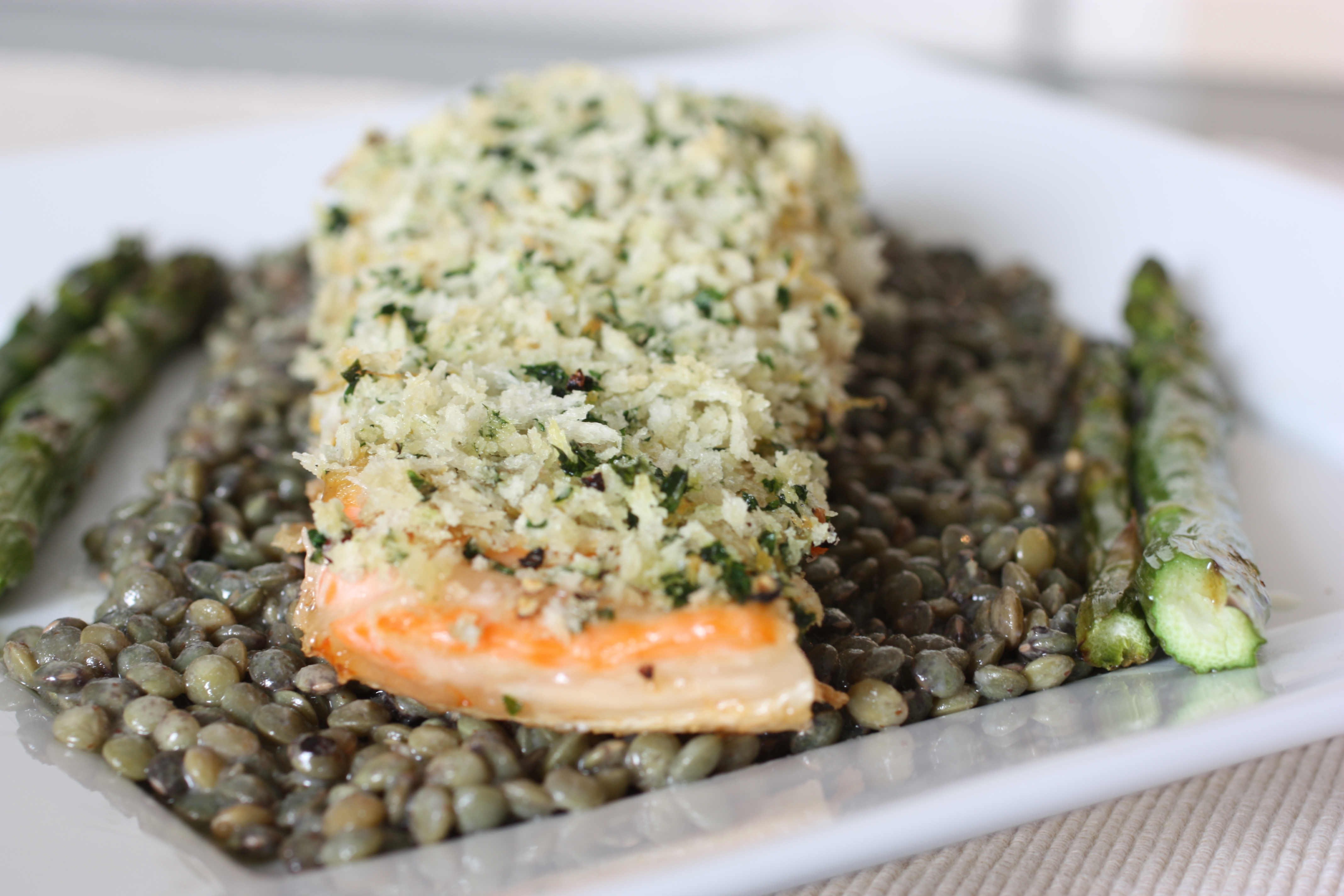 Panko-Crusted Salmon with French Lentils